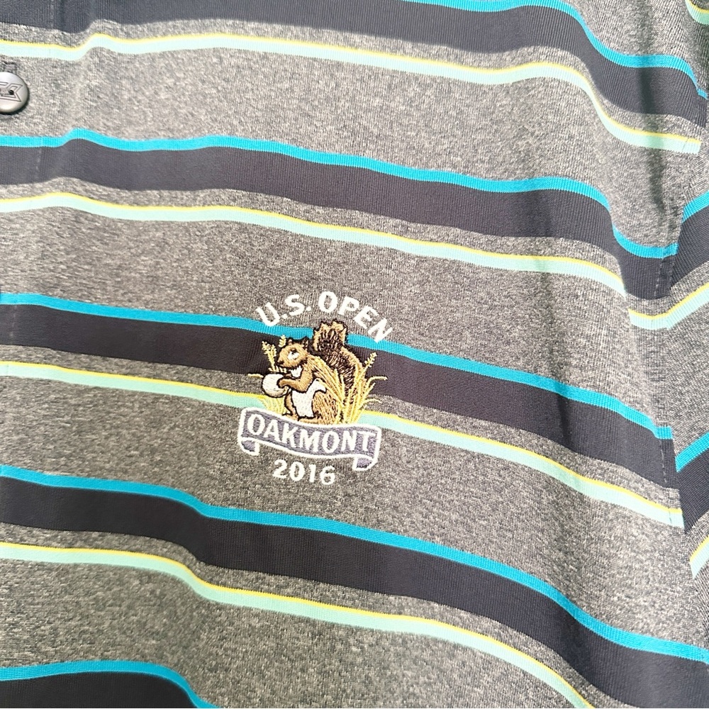 US Open 2016 Oakmont Striped Performance Polo Golf Shirt Grey Blue Green XL - Picture 3 of 6